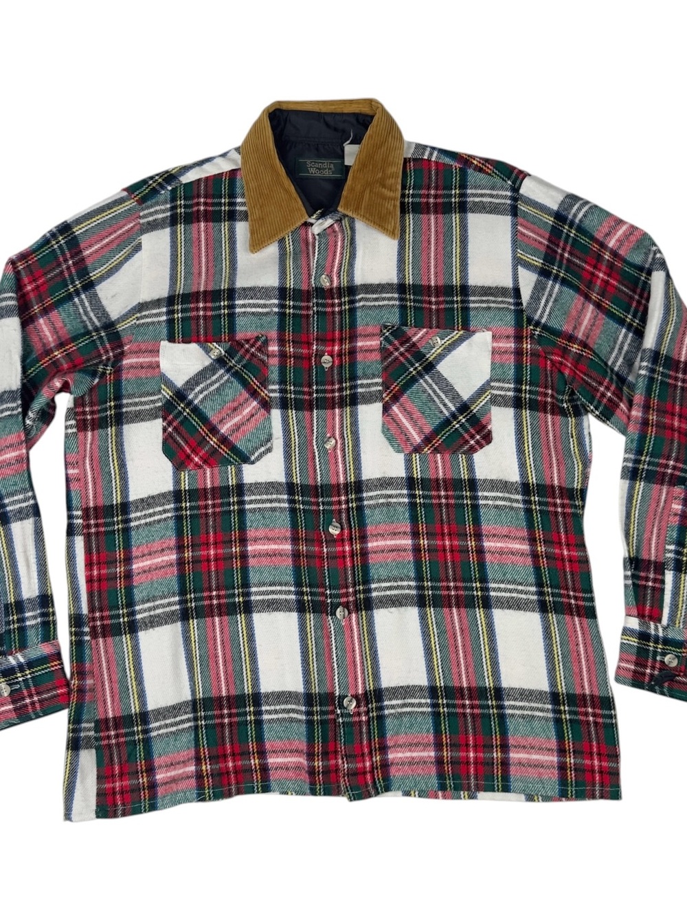 VTG 90s Scandia Woods Plaid Flannel Shirt Mens Corduroy Collar Ameritex
